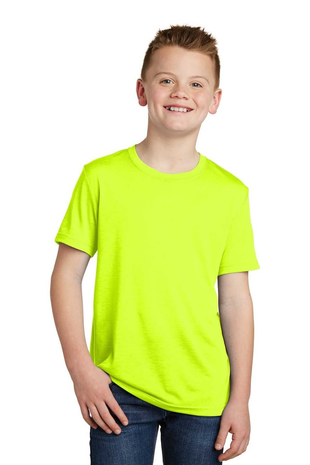 Sport-Tek YST450 Youth PosiCharge Competitor Cotton Touch Tee - Neon Yellow - HIT a Double - 1