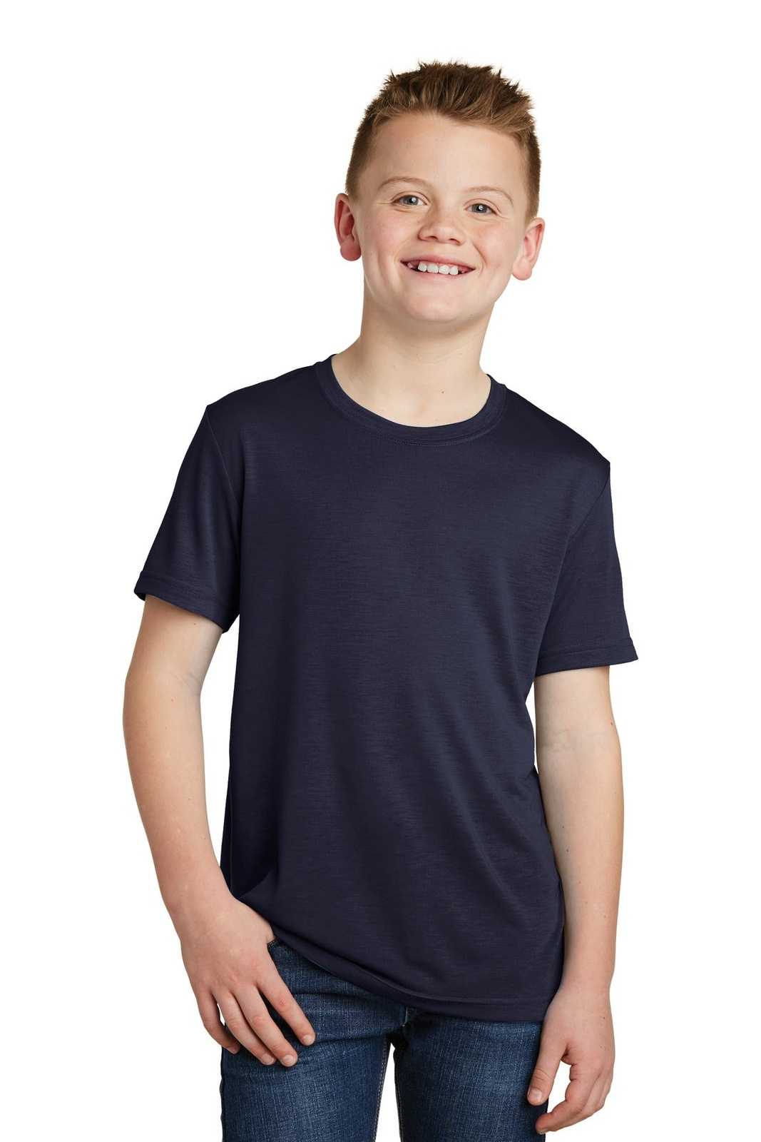 Sport-Tek YST450 Youth PosiCharge Competitor Cotton Touch Tee - True Navy - HIT a Double - 1