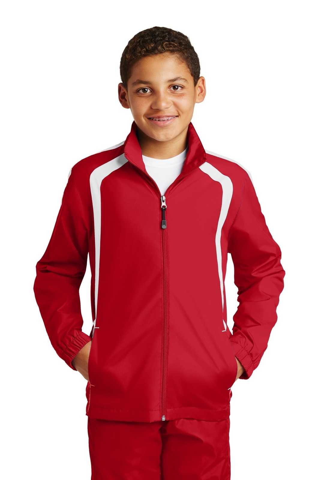 Sport-Tek YST60 Youth Colorblock Raglan Jacket - True Red White - HIT a Double - 1
