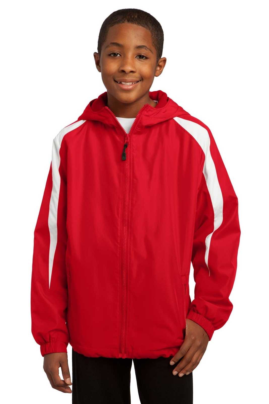 Sport-Tek YST81 Youth Fleece-Lined Colorblock Jacket - True Red White - HIT a Double - 1