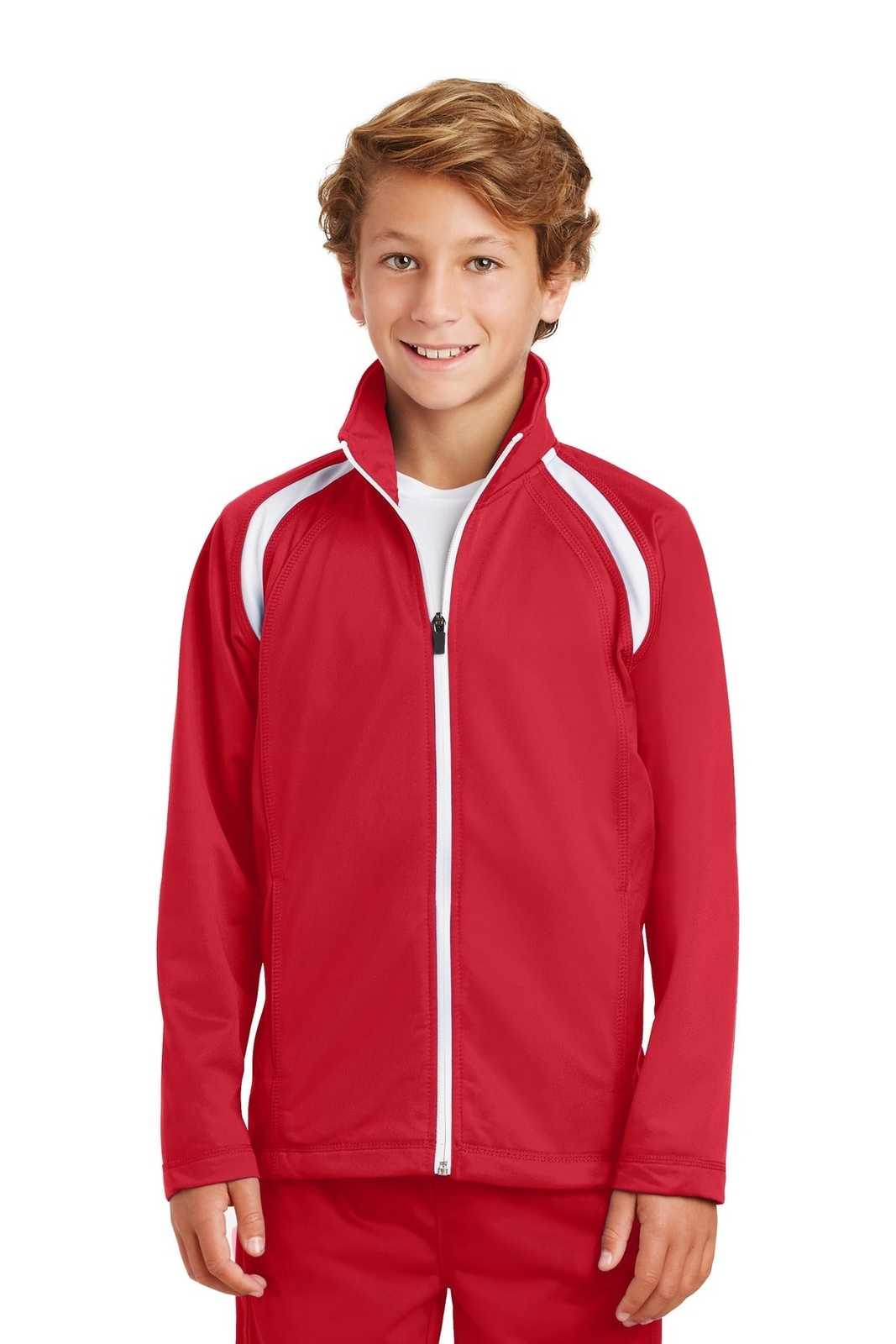 Sport-Tek YST90 Youth Tricot Track Jacket - True Red White - HIT a Double - 1