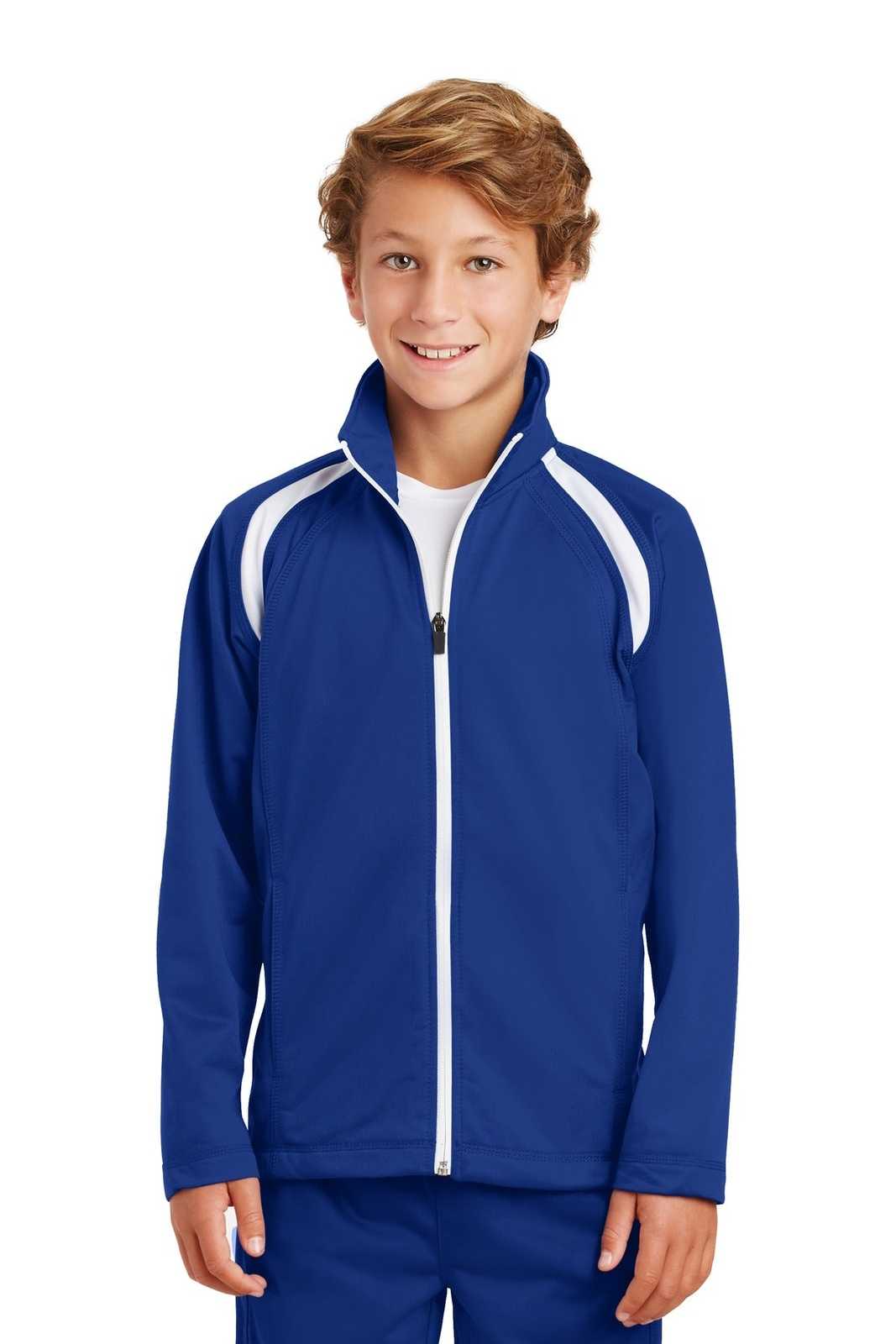 Sport-Tek YST90 Youth Tricot Track Jacket - True Royal White - HIT a Double - 1