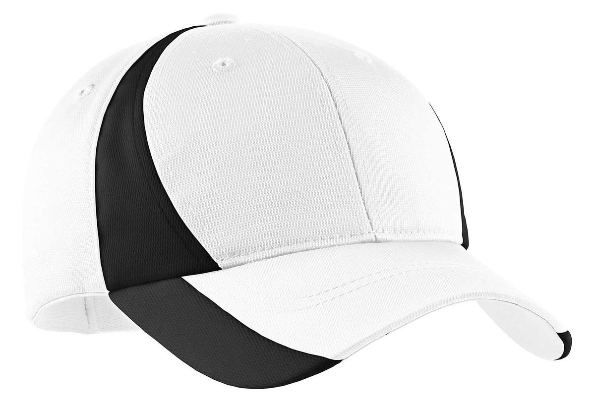 Sport-Tek YSTC11 Youth Dry Zone Nylon Colorblock Cap - White Black - HIT a Double - 1