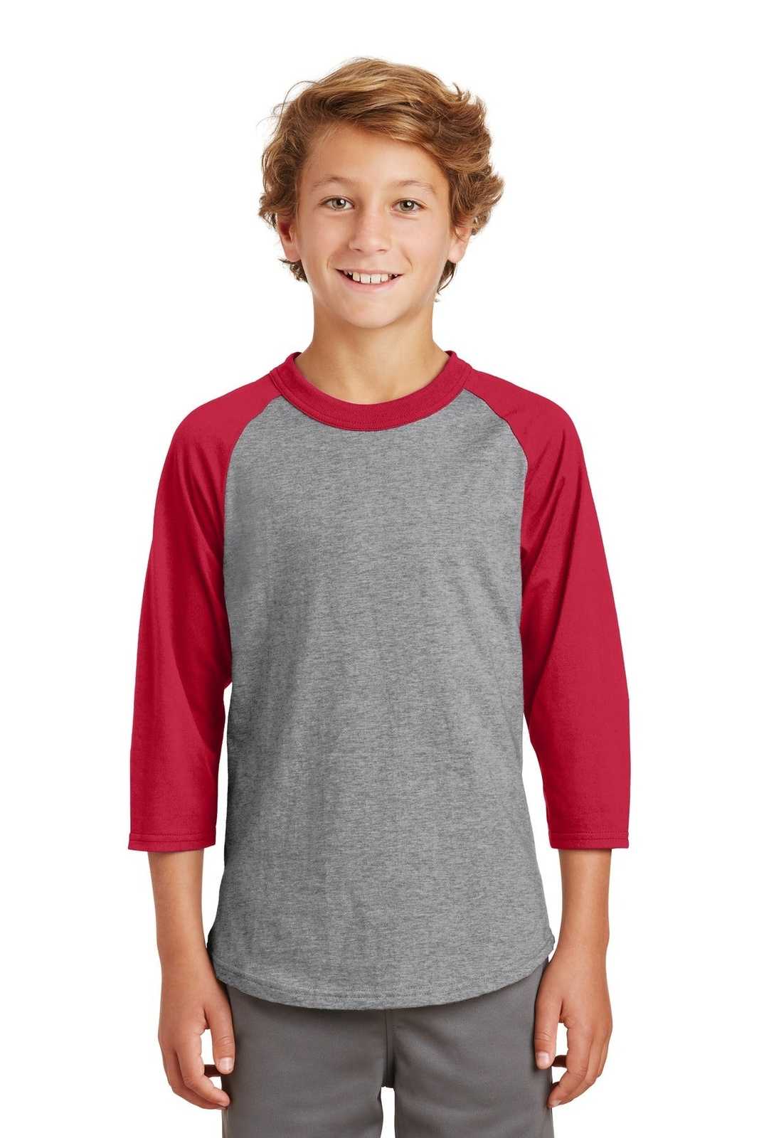 Sport-Tek YT200 Youth Colorblock Raglan Jersey - Heather Gray Red - HIT a Double - 1
