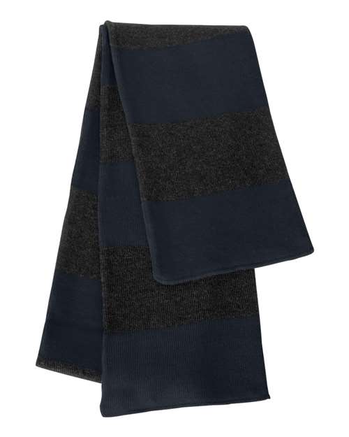 Sportsman SP02 Rugby-Striped Knit Scarf - Navy Charcoal - HIT a Double