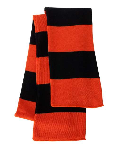 Sportsman SP02 Rugby-Striped Knit Scarf - Orange Black - HIT a Double