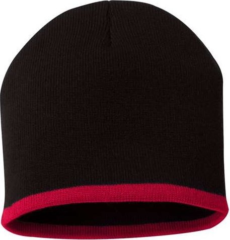 Sportsman SP09 8&quot; Bottom-Striped Knit Beanie - Black Red - HIT a Double