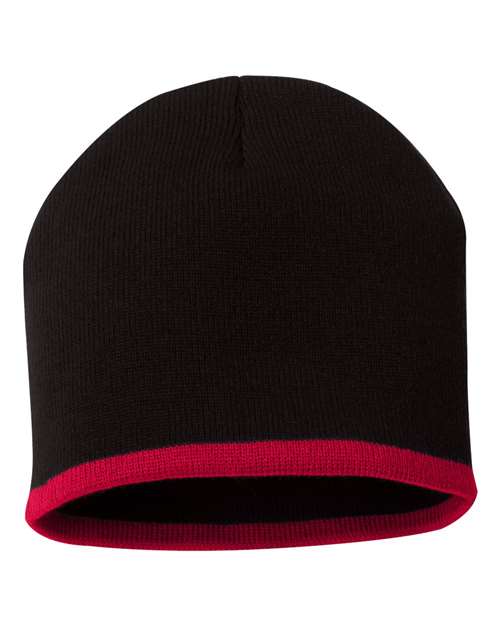 Sportsman SP09 8" Bottom-Striped Knit Beanie - Black Red - HIT a Double