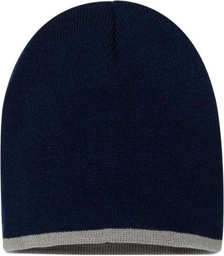 Sportsman SP09 8&quot; Bottom-Striped Knit Beanie - Navy Grey - HIT a Double