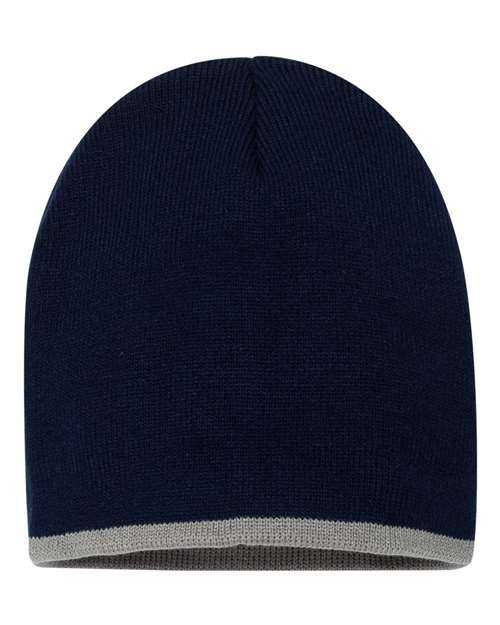 Sportsman SP09 8&quot; Bottom-Striped Knit Beanie - Navy Grey - HIT a Double