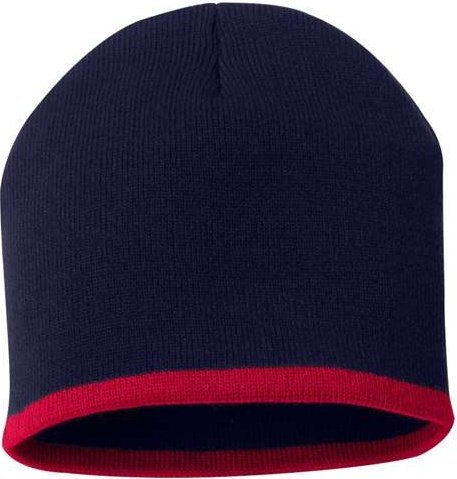 Sportsman SP09 8&quot; Bottom-Striped Knit Beanie - Navy Red - HIT a Double
