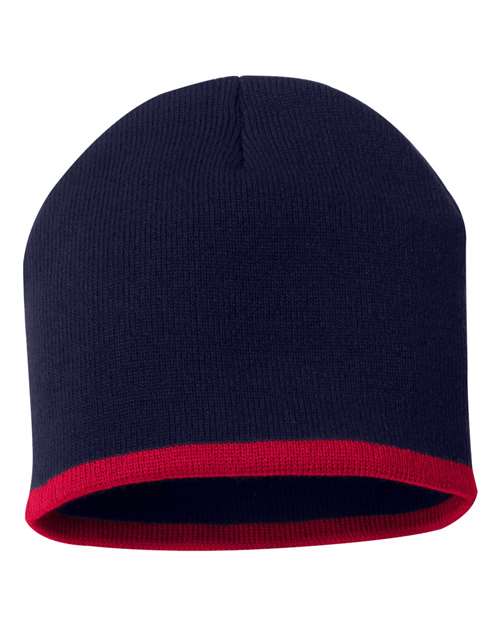 Sportsman SP09 8" Bottom-Striped Knit Beanie - Navy Red - HIT a Double