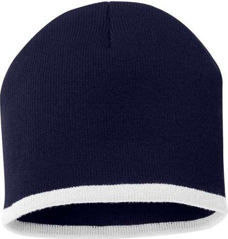 Sportsman SP09 8&quot; Bottom-Striped Knit Beanie - Navy White - HIT a Double