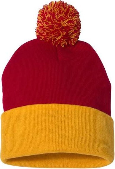 Sportsman SP15 Pom-Pom 12&quot; Knit Beanie - Red Gold - HIT a Double