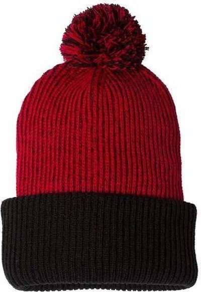 Sportsman SP70 12&quot; Knit Speckled Pom-Pom Beanie - Red Black - HIT a Double
