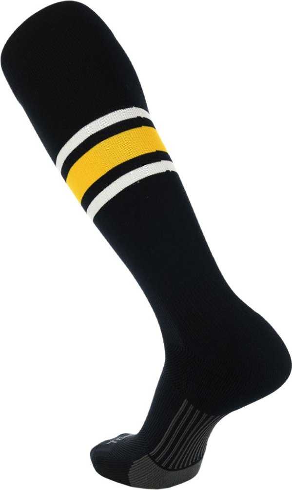 TCK Dugout Knee High Socks Pattern E - Black White Gold - HIT a Double - 1