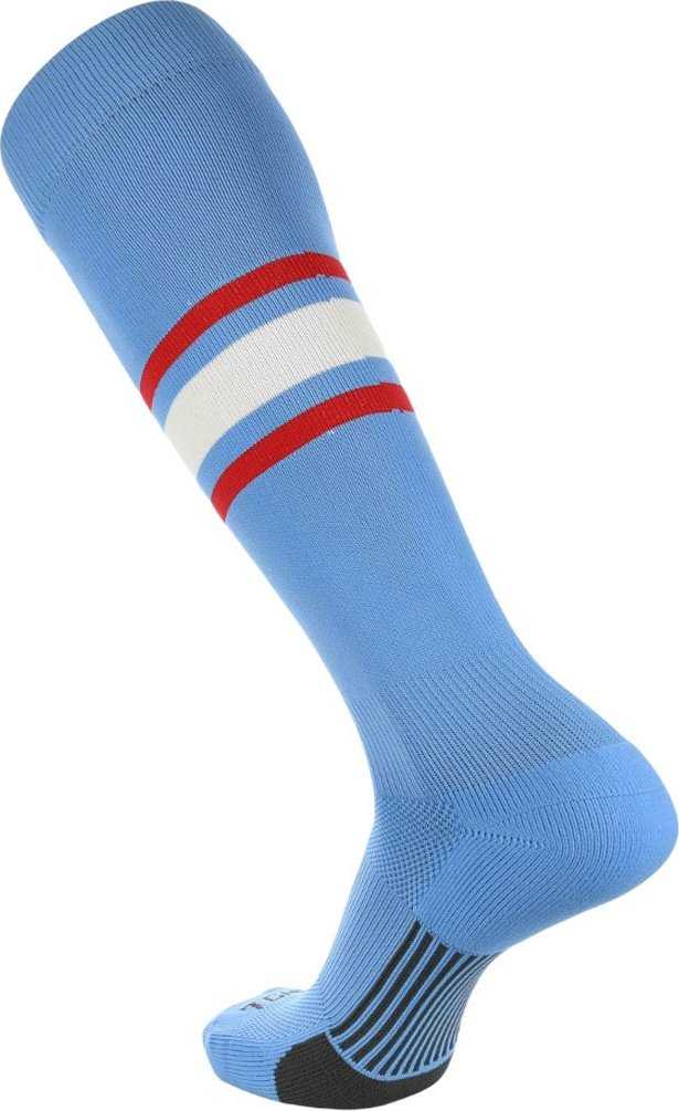 TCK Dugout Knee High Socks Pattern E - Columbia Blue Scarlet White - HIT a Double - 1