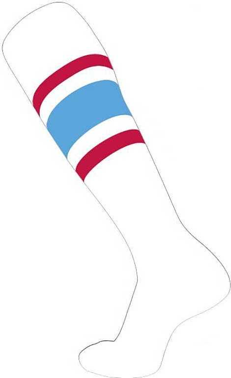 TCK Dugout Knee High Socks - White Scarlet Columbia Blue - HIT a Double - 2
