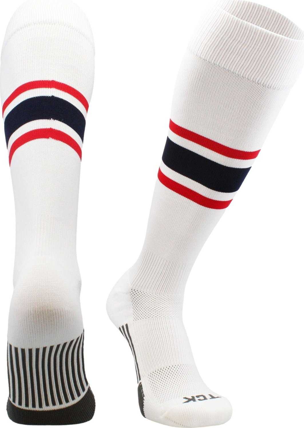 TCK Dugout Knee High Socks - White Scarlet Navy - HIT a Double - 1