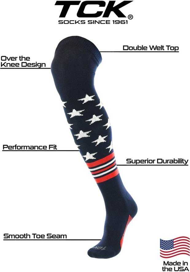 TCK USA Freedom Over the Knee Baseball Socks - Navy White Scarlet - HIT a Double - 3