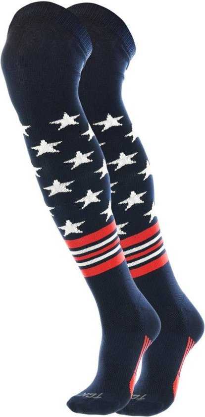 TCK USA Freedom Over the Knee Baseball Socks - Navy White Scarlet - HIT a Double - 1