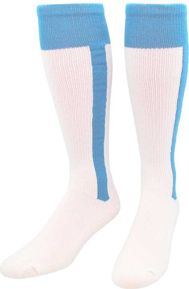 TCK 2-N-1 Premium Knee High Stirrup Socks - Columbia Blue White - HIT a Double