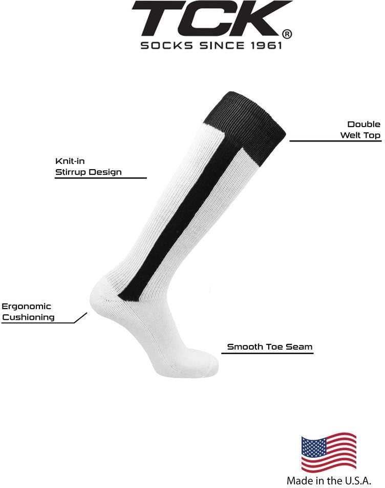 TCK 2-N-1 Premium Knee High Stirrup Socks - Royal White - HIT a Double