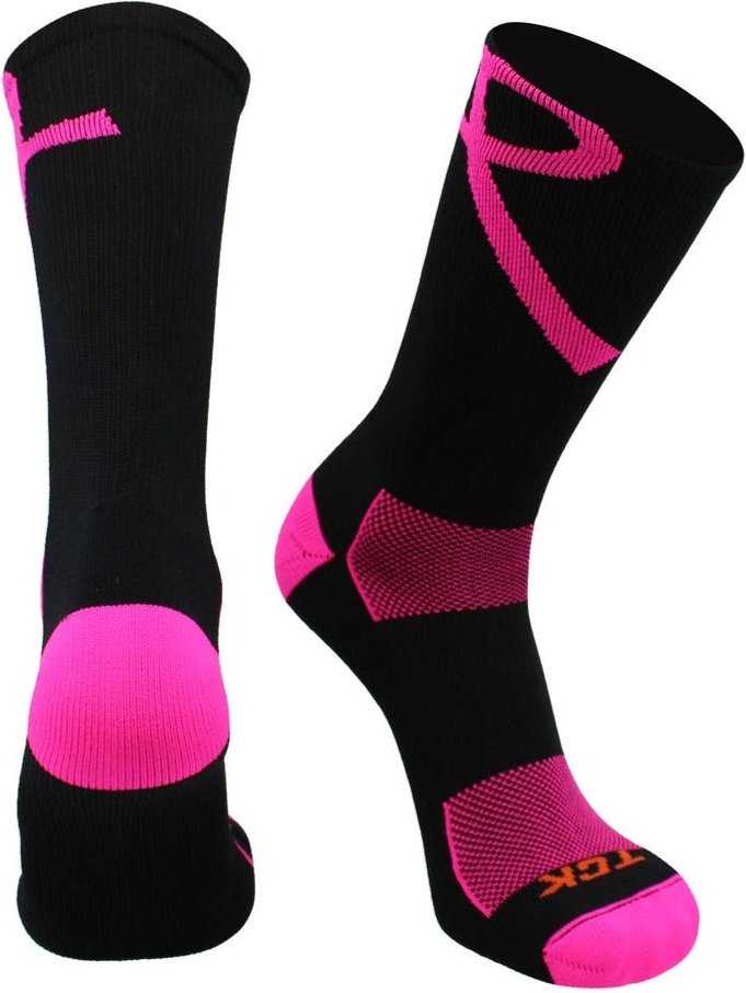 TCK Aware Breast Cancer Ribbon Crew Socks - Black Pink - HIT a Double