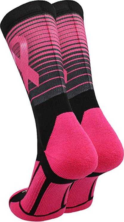 TCK Aware Breast Cancer Ribbon Stripes Crew Socks - Black Pink - HIT a Double