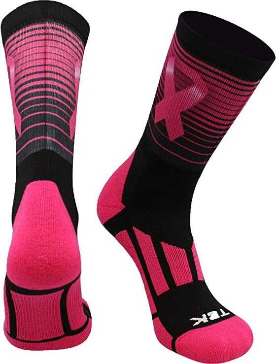 TCK Aware Breast Cancer Ribbon Stripes Crew Socks - Black Pink - HIT a Double