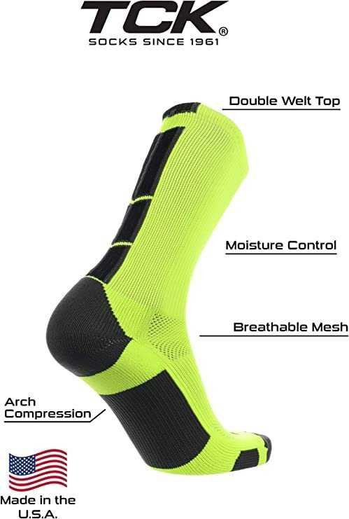 TCK (Twin City Knitting) Baseline 3.0 Athletic Crew Socks - Neon Yellow Graphite Black - HIT a Double