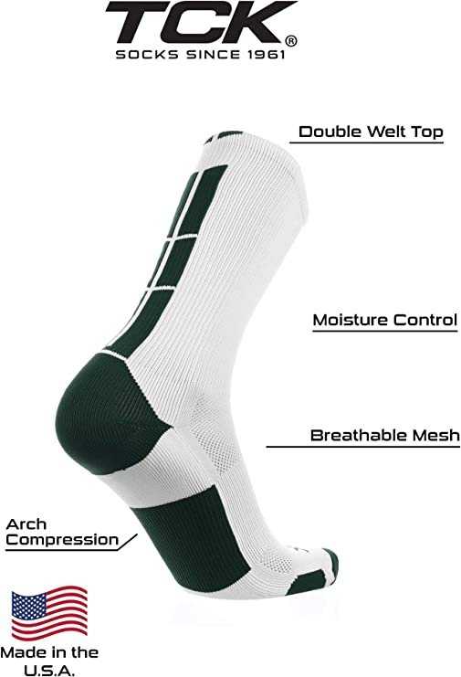 TCK Baseline 3.0 Athletic Crew Socks - White Dark Green - HIT a Double