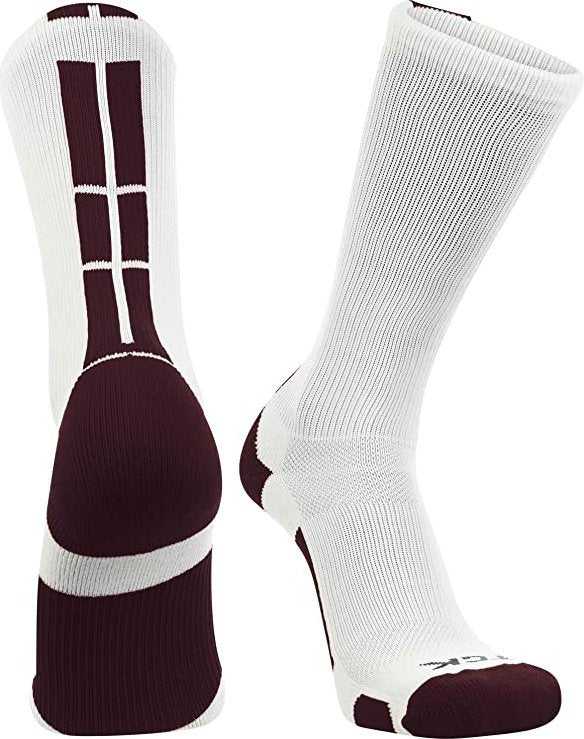 TCK (Twin City Knitting) Baseline 3.0 Athletic Crew Socks - White Maroon - HIT a Double