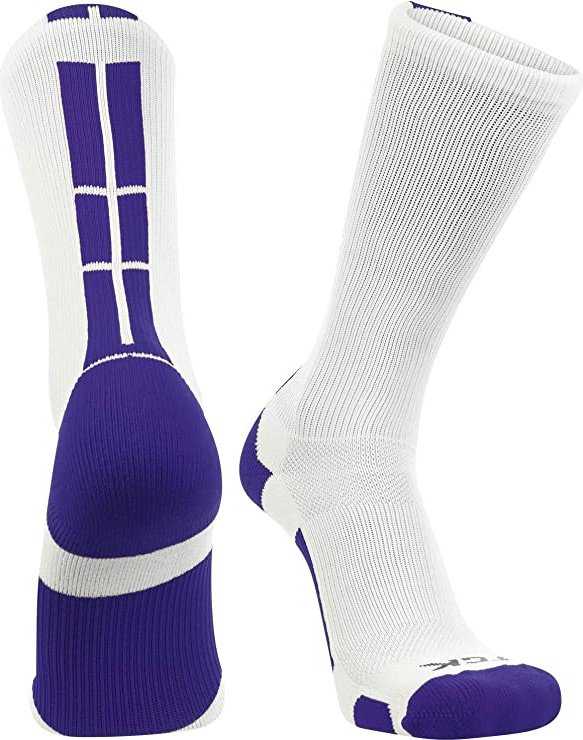 TCK (Twin City Knitting) Baseline 3.0 Athletic Crew Socks - White Purple - HIT a Double
