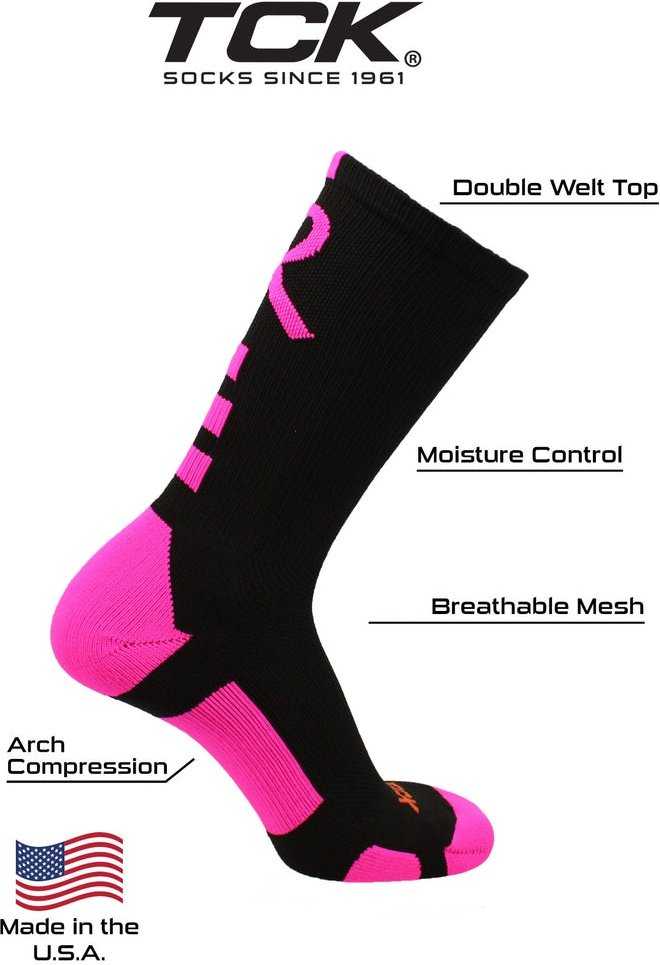 TCK Baseline Aware Breast Cancer Ribbon Crew Socks - HIT a Double