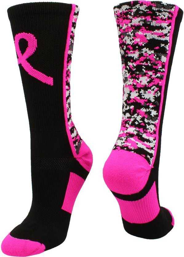 TCK Digital Camo Aware Breast Cancer Ribbon Crew Socks - HIT a Double