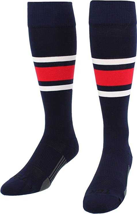 TCK Dugout Knee High Socks - Navy White Scarlet - HIT a Double - 1