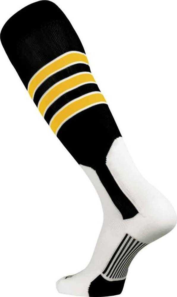 TCK Dugout Knee High Stirrup Socks - Black White Gold - HIT a Double