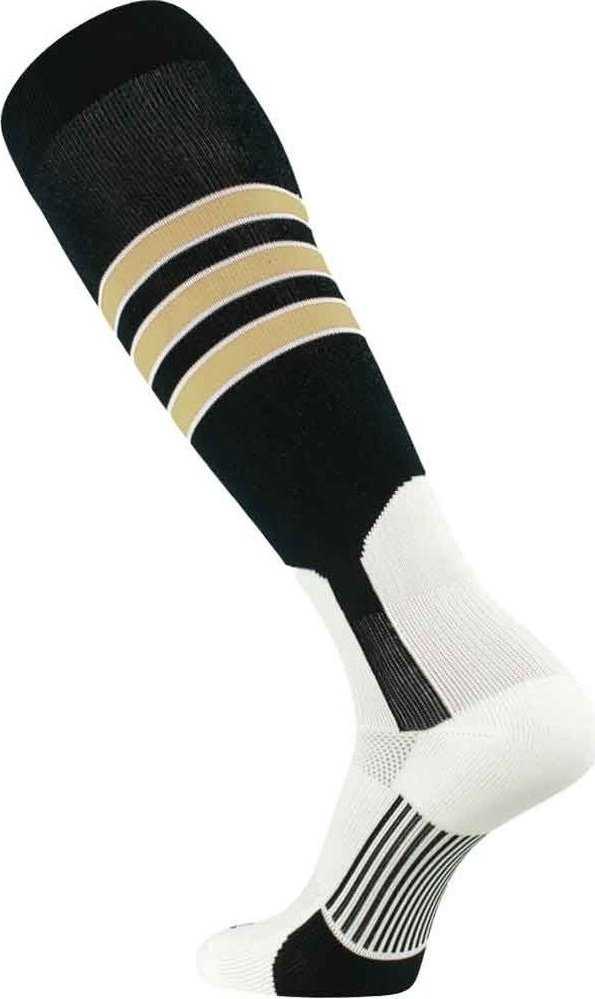 TCK Dugout Knee High Stirrup Socks - Black White Vegas Gold - HIT a Double