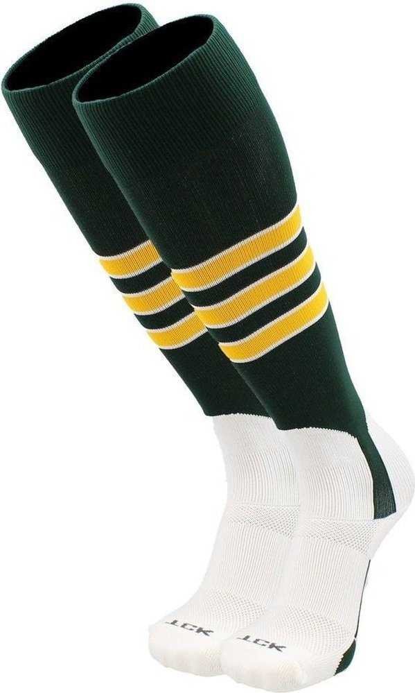 TCK Dugout Knee High Stirrup Socks - Dk Green White Gold - HIT a Double