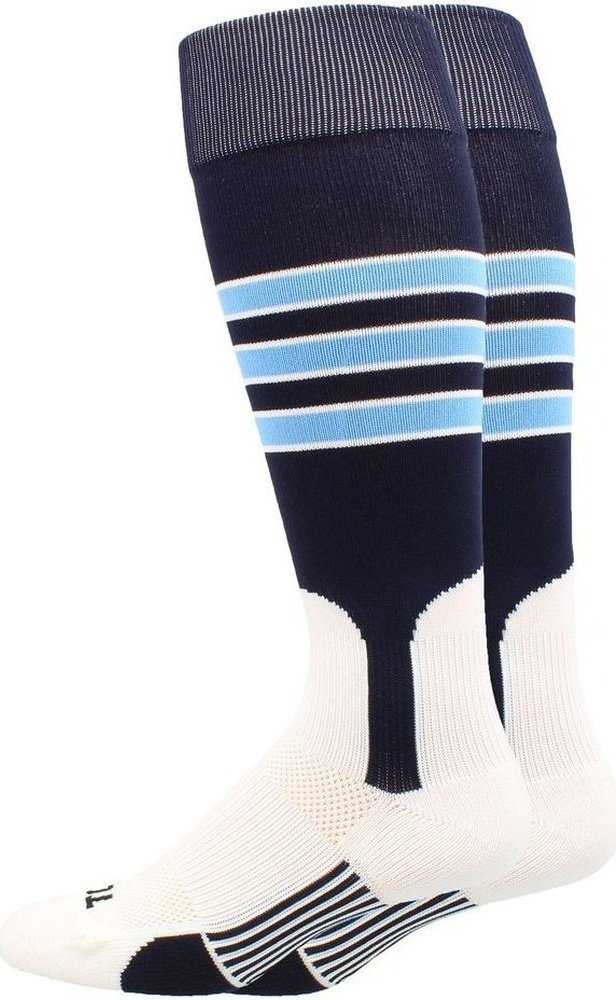 TCK Dugout Knee High Stirrup Socks - Navy White Columbia Blue - HIT a Double - 1