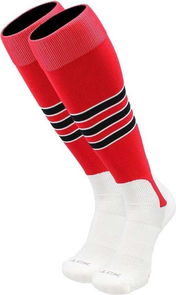 TCK Dugout Knee High Stirrup Socks -Scarlet White Black - HIT a Double