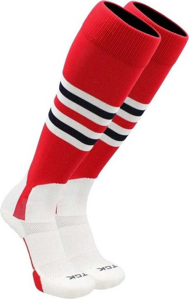 TCK Dugout Knee High Stirrup Socks - Scarlet White Navy - HIT a Double