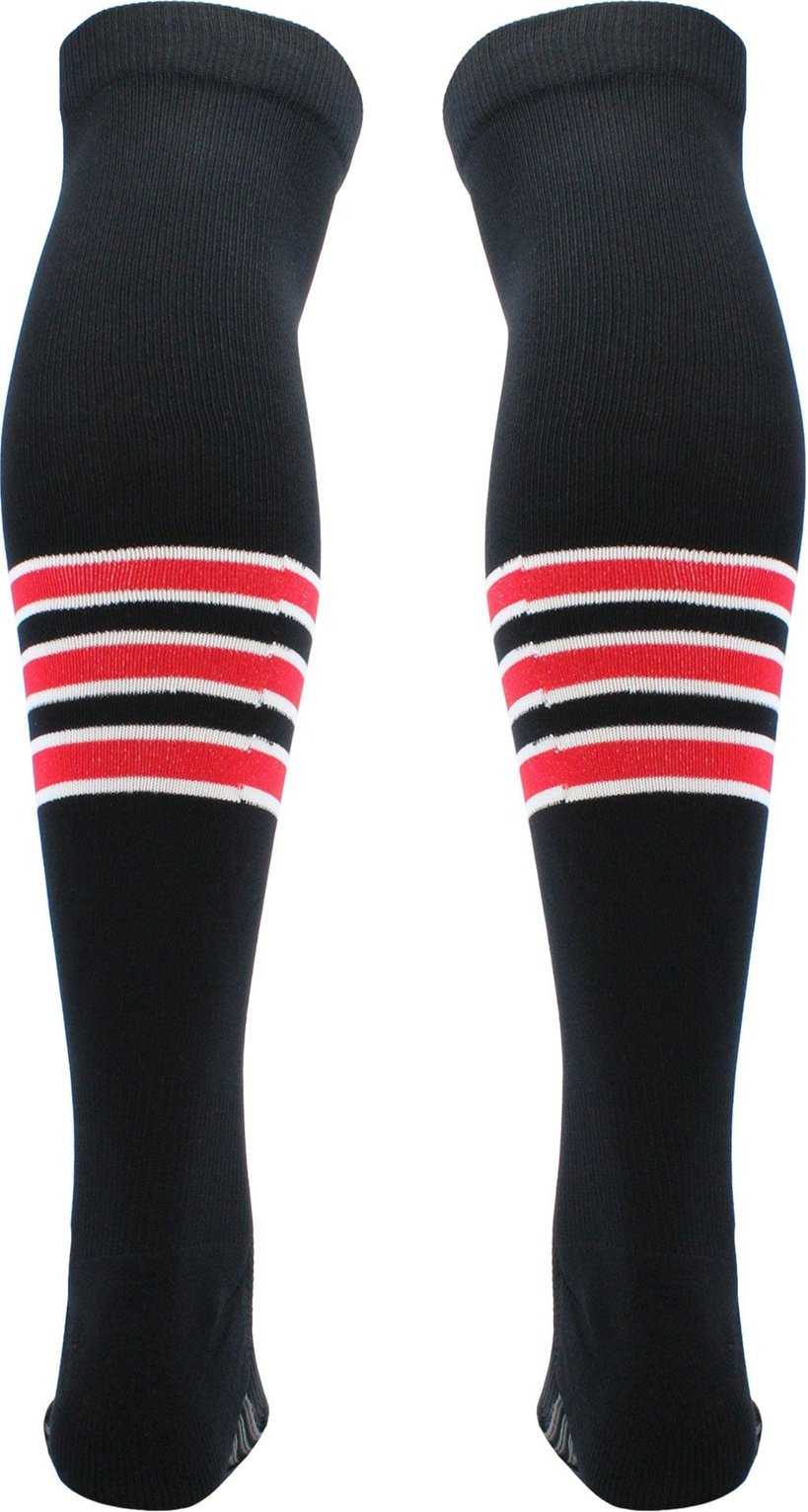 TCK Dugout Striped Over the Knee Baseball Socks - Black White Scarlet - HIT a Double