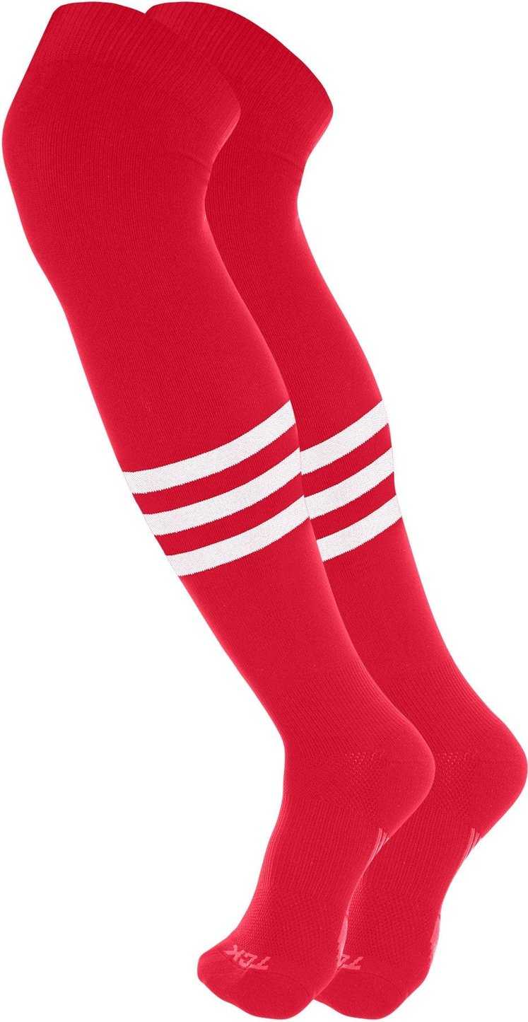 TCK Dugout Striped Over the Knee Baseball Socks - Scarlet White - HIT a Double