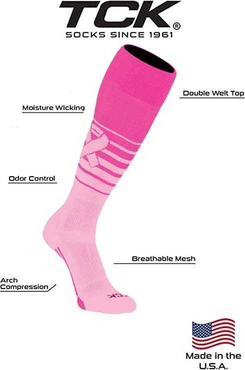 TCK Elite Breaker Aware Breast Cancer Awareness Knee High Socks - Hot Pink Pink - HIT a Double