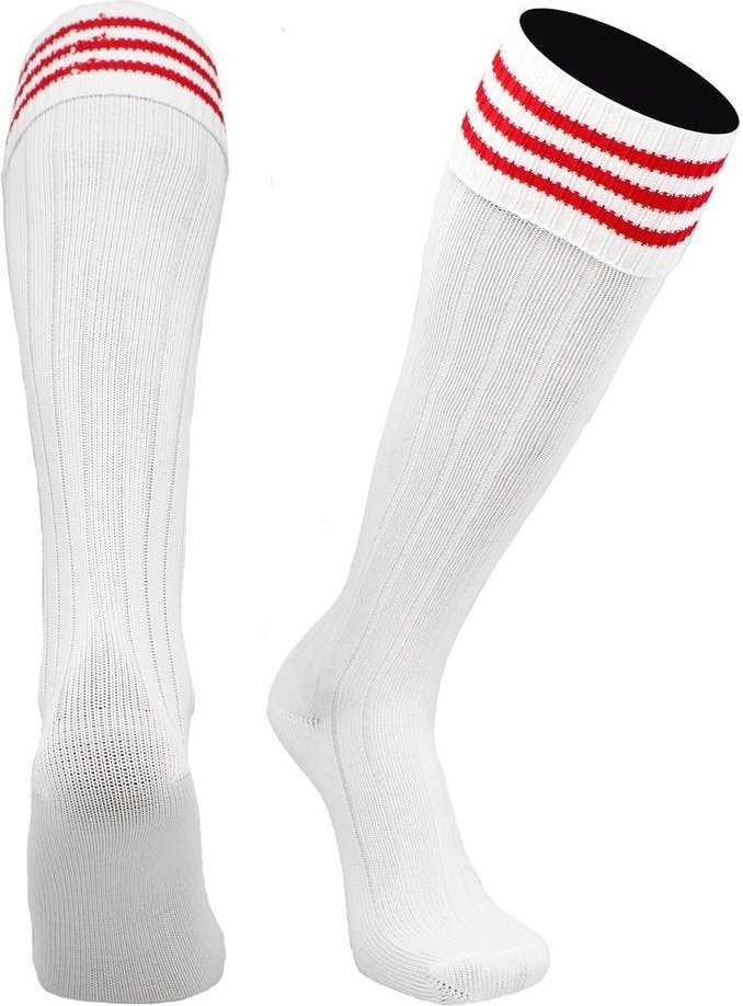 TCK Euro 3-Stripe Soccer Socks - White Scarlet - HIT a Double