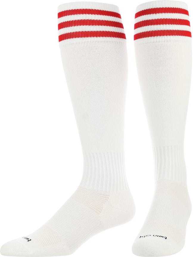 TCK Finale 3-Stripe Soccer Socks - White Scarlet - HIT a Double