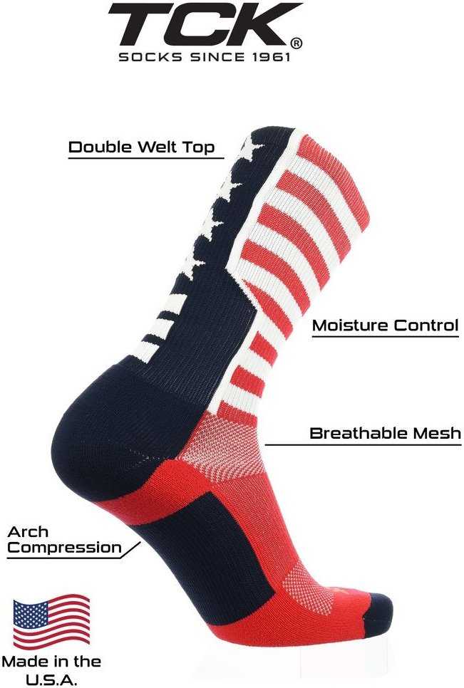 TCK Flag USA Crew Socks - Black Graphite - HIT a Double
