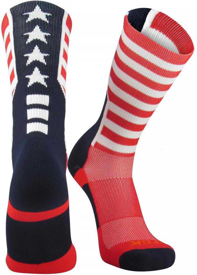 TCK Flag USA Crew Socks - Red White Navy - HIT a Double